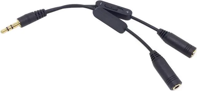 Alt view image 3 of 4 - NGFF Stereo Male 3.5mm to Double mono 3.5mm Female Audio Headphone Y Splitter Adapter Cable with Volume Switch