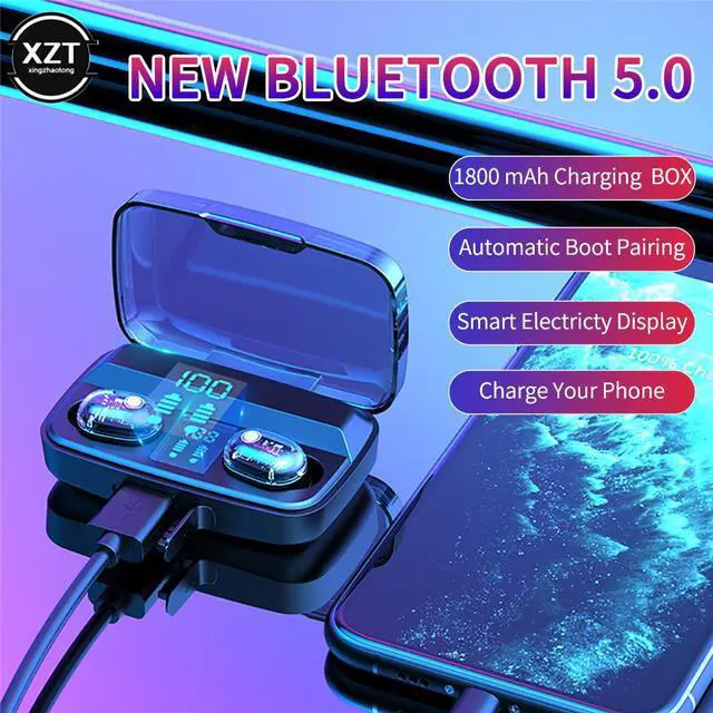 Alt view image 4 of 6 - Bluetooth 5.0 Wireless Headphones with Microphone Sports Waterproof TWS Earphones HIFI Stereo Noise Cancelling Headset Earbuds