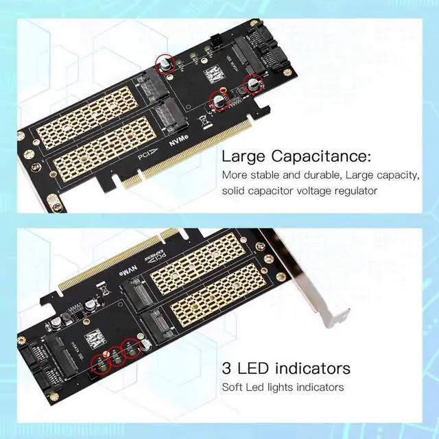 Alt view image 3 of 3 - 3 in 1 NGFF and MSATA SSD Adapter Card,M.2 NVME to PCIE/M.2 SATA SSD to SATA III/MSATA to SATA Adapter for 2280/2260