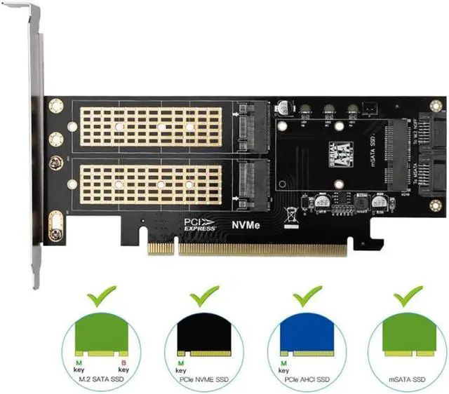 Alt view image 2 of 3 - 3 in 1 NGFF and MSATA SSD Adapter Card M.2 NVME to PCIe 16X/M.2 SATA SSD to SATA III to SATA Converter+2 SATA Cable