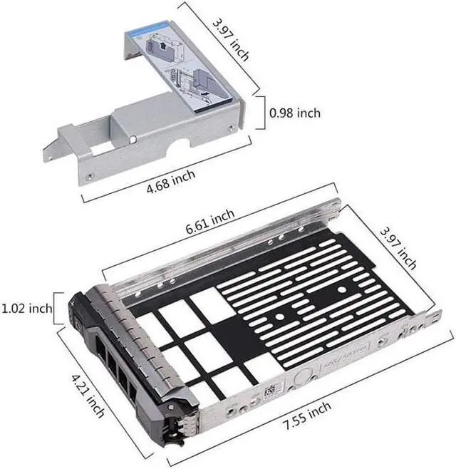 Alt view image 2 of 5 - 3.5 Inch Hard Drive Caddy Tray for Dell PowerEdge Servers - with 2.5 Inch HDD Adapter NVMe SSD SAS SATA Bracket
