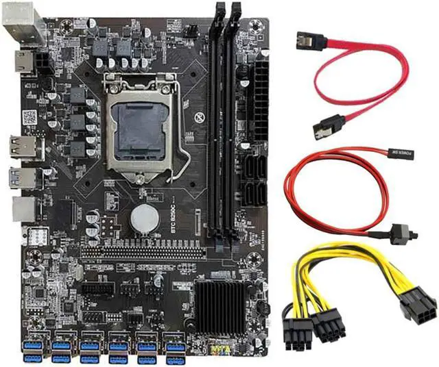 Main image of B250C BTC Mining Motherboard 12 USB3.0 Graphics Card Slot LGA 1151 DDR4 DIMM RAM with 6 to 8 Pin Power Cable+Switch Line