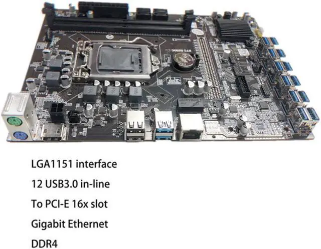 Alt view image 3 of 3 - B250C BTC Mining Motherboard 12 USB3.0 Graphics Card Slot LGA 1151 DDR4 DIMM RAM with 6 to 8 Pin Power Cable+Switch Line