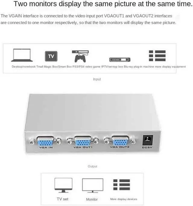 Alt view image 6 of 6 - MT-VIKI 2Port VGA Splitter 1 Input 2 Output HD Video Splitter 1 Computer Host To Connect Two Monitors Splitter MT-1502