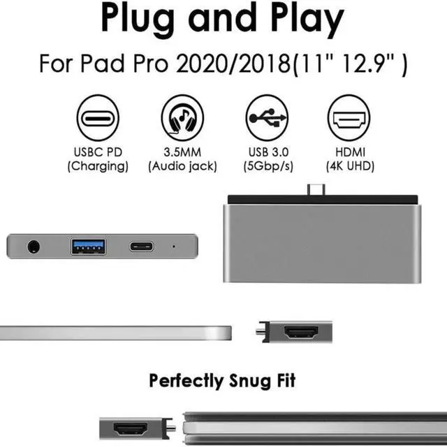 Alt view image 5 of 6 - Type C Laptop Hub Dock 4 In 1usb C To Hdmi Earphone 3.5mm Usb 3.0  Cellphone Sam Sung Dex Ipad Pro 2020/2018