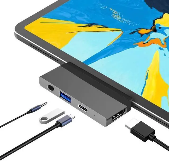 Alt view image 4 of 6 - Type C Laptop Hub Dock 4 In 1usb C To Hdmi Earphone 3.5mm Usb 3.0  Cellphone Sam Sung Dex Ipad Pro 2020/2018