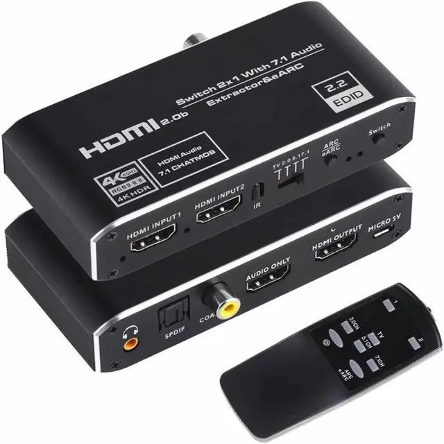Main image of HDMI-compatible Switcher Audio Extractor with ARC & Optical Toslink 2.0 Switch 4K 60Hz with Remote Control  for Apple TV PS4/PS5