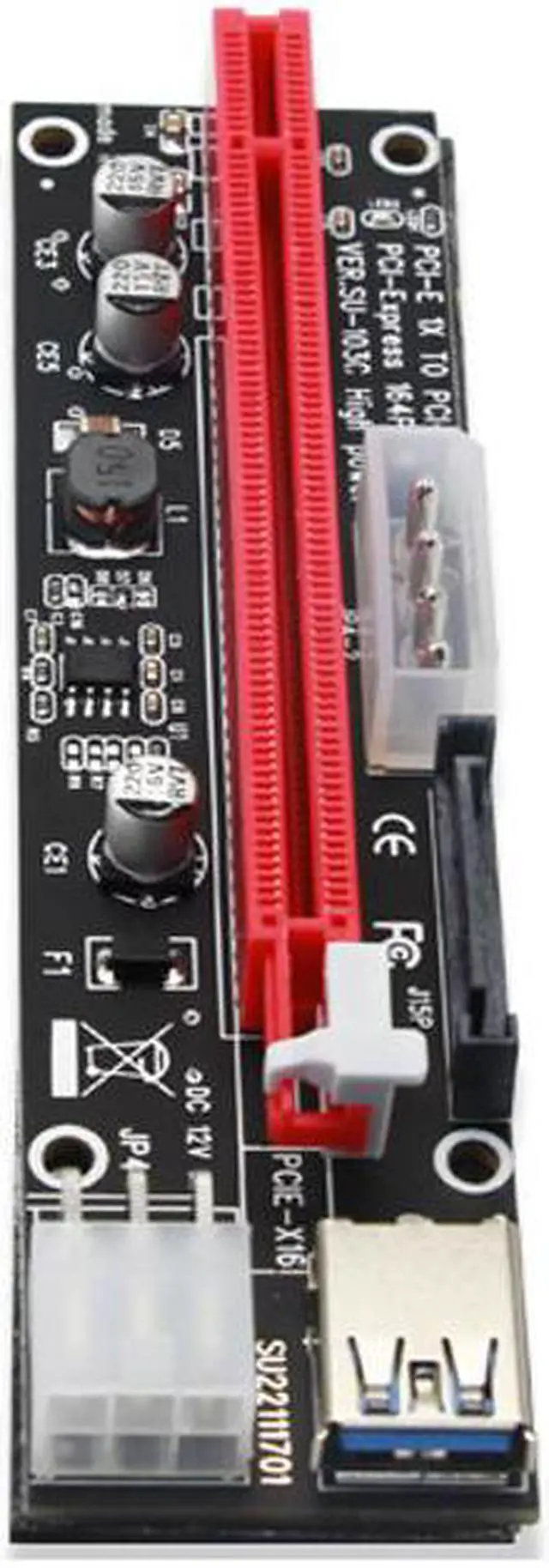 Alt view image 2 of 6 - 4pin 6pin SATA Power PCI Express 16X Slot Riser Card USB 3.0 PCI-E PCI-Express 1x to 16x PCIE Riser for Bitcoin BTC Miner Mining