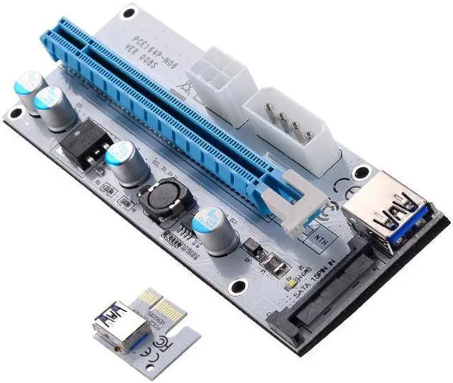 Main image of Riser VER008S 3 in 1 Molex 4Pin SATA 6PIN PCIE PCI-E PCI Express Riser Card 1x to 16x USB 3.0 Cable For Mining BTC Bitcoin Miner