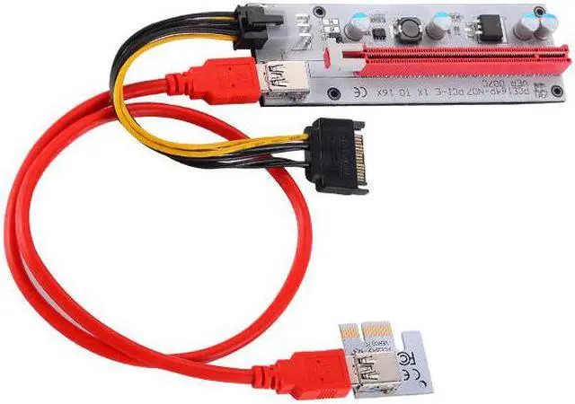 Alt view image 3 of 6 - 3 in 1 4pin Molex PCI-E Riser Card 6pin Riser SATA 60cm PCIE 1x to 16x PCI Express Riser Card for Antminer Bitcoin Miner Mining
