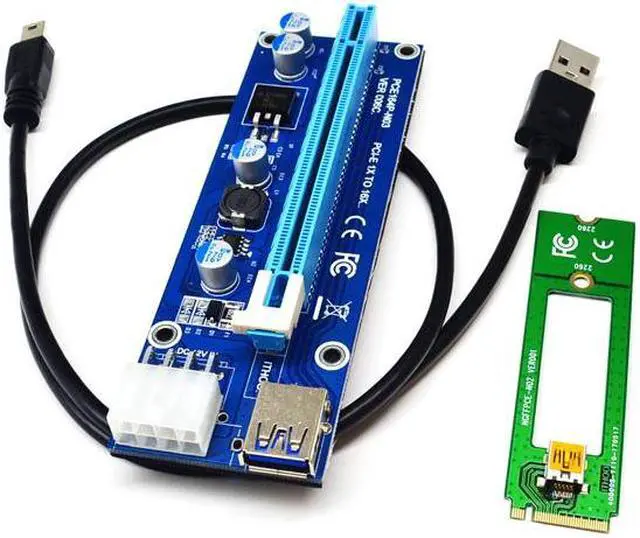 Alt view image 3 of 6 - M.2 NGFF to PCI-E X16 Slot Transfer Card Mining M2 Riser Extension Cable SATA to 6pin Power Supply Riser Card for BTC Device