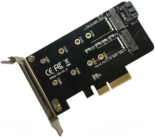 Alt view image 2 of 3 - Dual M.2 PCIe Adapter M2 SSD NVME M Key SATA-based B Key to PCI-e 3.0 x 4 Controller Converter Card Support 2280 2260 2242 2230