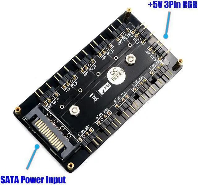 Alt view image 3 of 6 - 12 Way 5V RGB LED Splitter HUB with PMMA Case and Magnetic standoff SATA 15-Pin Power Supply for ASUS/MSI 5V 3pin LED Controller