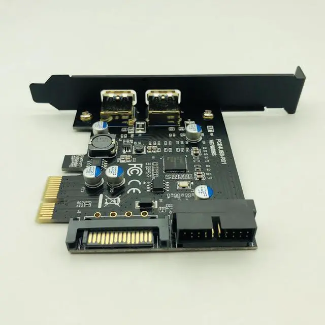 Alt view image 2 of 4 - Super Speed USB 3.0 PCI-E 2 Port PCI Express Expansion Card 19-Pin Power Connector for Desktops PC PCI Express USB 3.0 Cards