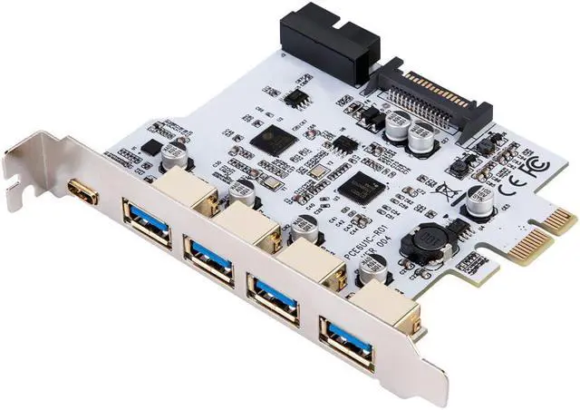 Alt view image 2 of 6 - Add On Card USB 3.0 PCI-E Type C Expansion Card PCI Express PCI-E to USB 3.0 Controller 5Port + 1Port USB 3.1 PCI-E Card Adapter