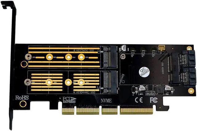 Main image of M.2 NVMe SSD NGFF mSATA to PCI-E X4/X8/X16 Raiser M Key B Key mSATA 3in1 PCI Express Riser Card mSATA SSD PCIE M.2 SATA Adapter