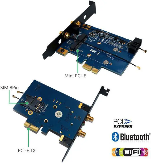 Alt view image 3 of 3 - PCI-E WiFi Adapter PCIE Wifi Bluetooth Adapter Mini PCI Express to PCIE X1 Network Card for Mini PCI E Wifi 3G/4G/LTE + SIM Slot