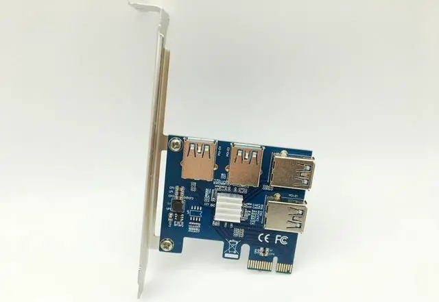 Alt view image 2 of 6 - Riser PCI-E PCI Express Expansion Card PCIE 1 to 4 Ports USB 3.0 Adapter PCI-E Riser Card For Bitcoin Miner Antminer BTC Mining