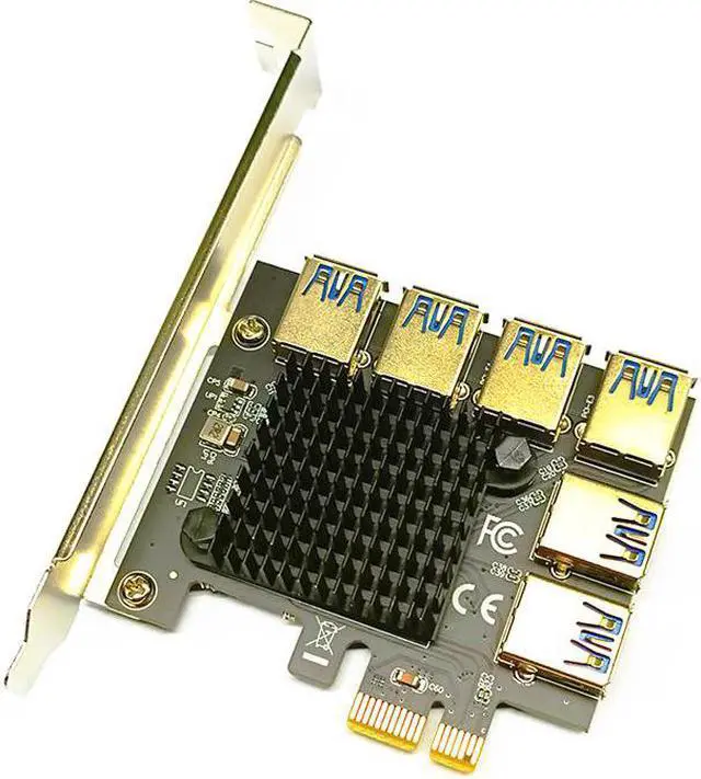Alt view image 5 of 6 - PCI Express Multiplier Adapter PCIE 1 to 6 USB 3.0 Extender PCI-E 1 to 6 Riser Card PCIE 1X to 16X Slot for Bitcoin Miner Mining