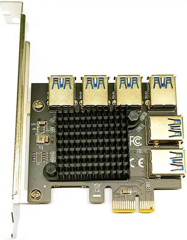 Alt view image 6 of 6 - PCI Express Multiplier Adapter PCIE 1 to 6 USB 3.0 Extender PCI-E 1 to 6 Riser Card PCIE 1X to 16X Slot for Bitcoin Miner Mining