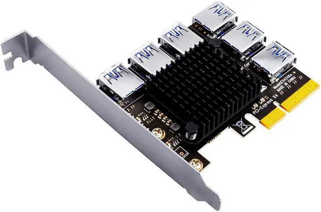 Alt view image 5 of 6 - PCI Express Multiplier PCIE 1 to 6 USB 3.0 Riser Card Adapter 20Gb PCI-E X4 to X16 Riser for Video Card for Bitcoin Miner Mining