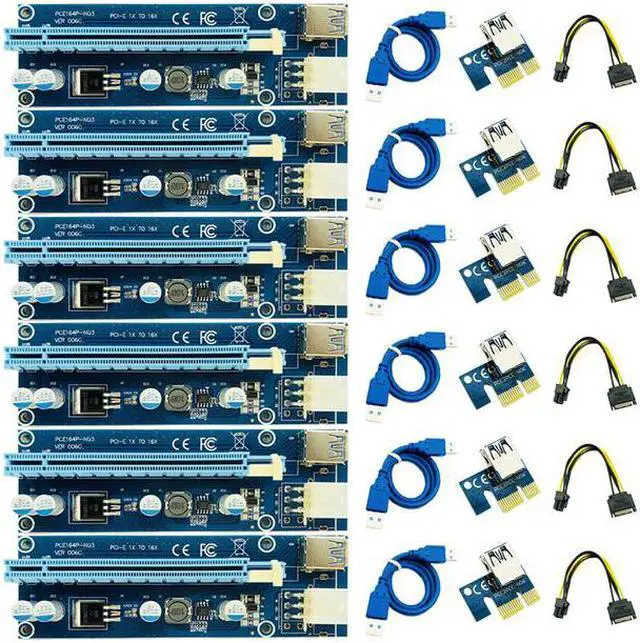 Alt view image 4 of 6 - 6PCS 006C Riser PCIE PCI-E PCI Express Riser Card 1x to 16x GPU USB 3.0 Extender Adapter SATA to 6Pin Power Cable For BTC Mining