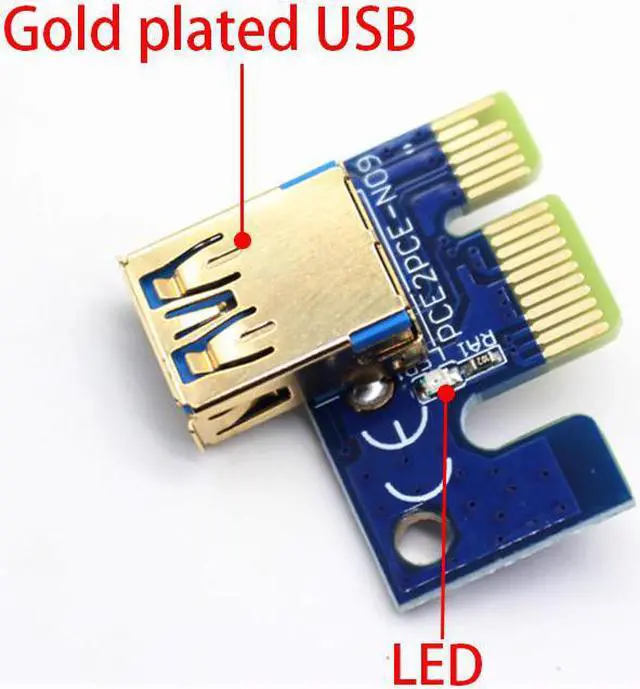 Alt view image 2 of 6 - 6PCS/LOT 009S Risers PCIe PCI-E PCI Express Riser Card 1X 4x 8x 16x USB 3.0 Data Cable for BTC Miner with 3 LEDs Antminer Mining