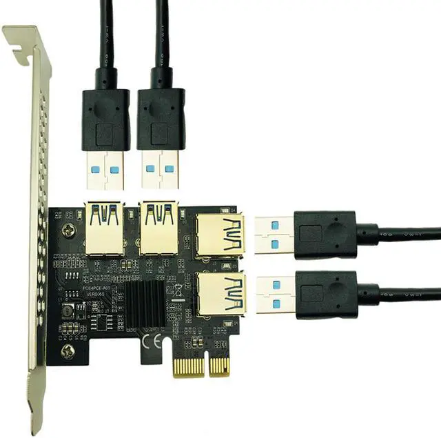 Alt view image 2 of 6 - Riser PCIe 1 to 4 PCI Express 16X Slots PCI-E Riser 1X to 4 PCI-E 16x Adapter USB 3.0 Molex 4pin for BTC Miner Antminer Mining