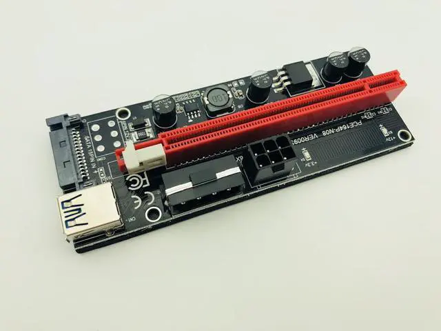Alt view image 4 of 6 - 50pcs Ver009s Riser PCI-E PCI Express 1x to 16x Riser Card Two LED USB 3.0 Cable SATA 6pin 4pin molex power for BTC Miner Mining