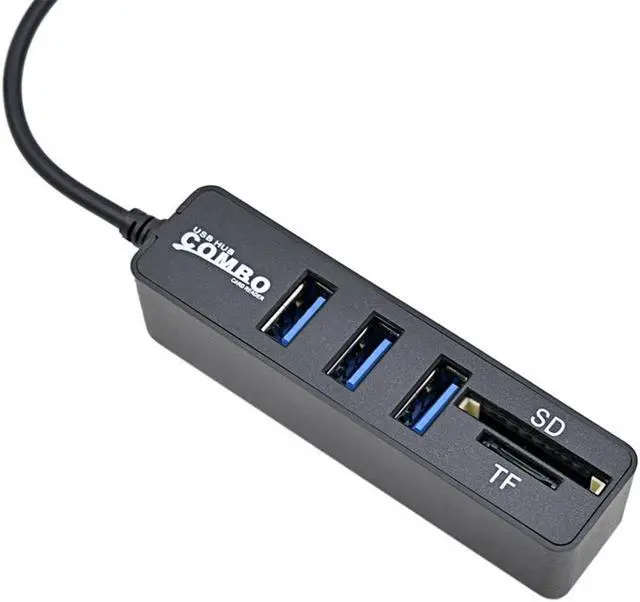 Main image of Hub USB multifonction 3 Ports 2.0, 480Mbps marche/arrêt, lecteur de carte Micro SD/CF, compatible avec WinXP/7/8 Vista et Mac OS
