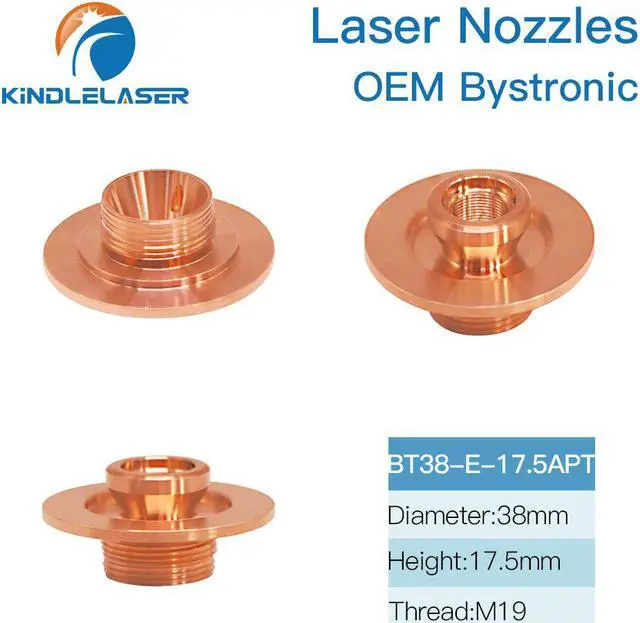 Main image of KINDLELASER Bystronic E Type adaptateur de buses de coupe 3D d38 mm h17,5 mm M19 fond rond monocouche pour tête de coupe Laser à Fiber