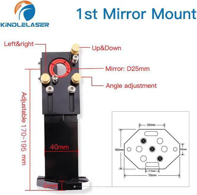 Alt view image 2 of 4 - KINDLELASER  miroir à premier reflet CO2 25mm, Support de montage intégré pour Machine de découpe et gravure Laser