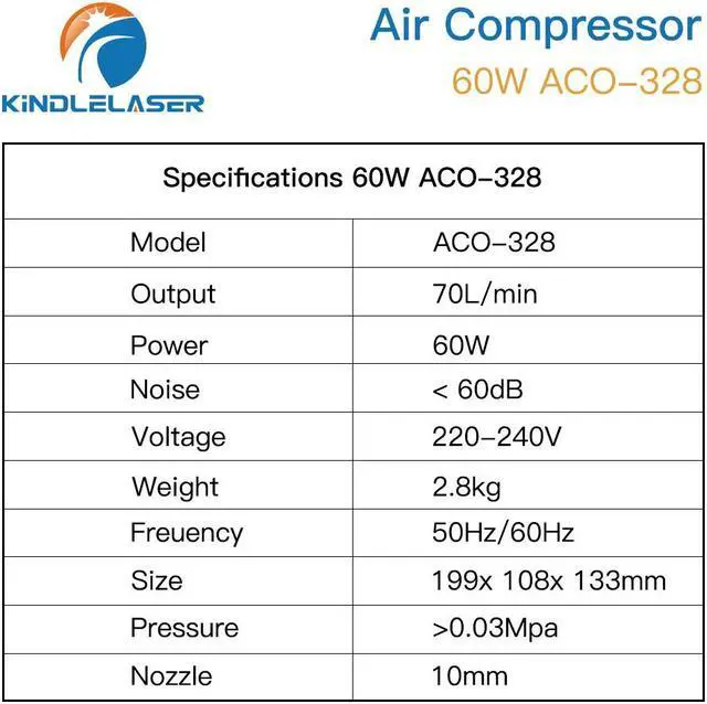 Alt view image 4 of 4 - KINDLELASER  compresseur d'air électrique magnétique 60W, pompe à Air pour Machine de découpe et gravure au Laser CO2, ACO-328
