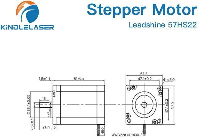 Alt view image 4 of 4 - Leadshine  moteur pas à pas Nema 23, 2 phases 2.2 N.m 5.6A (57HS22), 8 fils, longueur 8m, arbre 8mm pour Machine à graver CNC