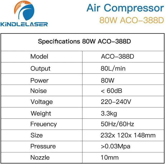 Alt view image 4 of 4 - KINDLELASER  compresseur d'air électrique magnétique 80W ACO-388D, pompe à Air pour Machine de découpe et gravure au Laser CO2