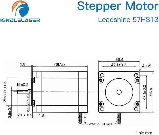 Alt view image 4 of 4 - KINDLELASER Leadshine 2 Phase moteur pas à pas 57HS13 pour NEMA 23 4A longueur 76mm arbre 6.35mm