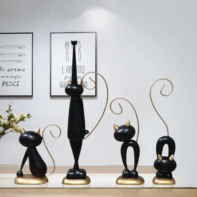 Alt view image 6 of 7 - Décorations créatives en forme de chat, 4 pièces, pour salon, Table à manger, bureau, armoire à vin, pour la maison, cadeau créatif