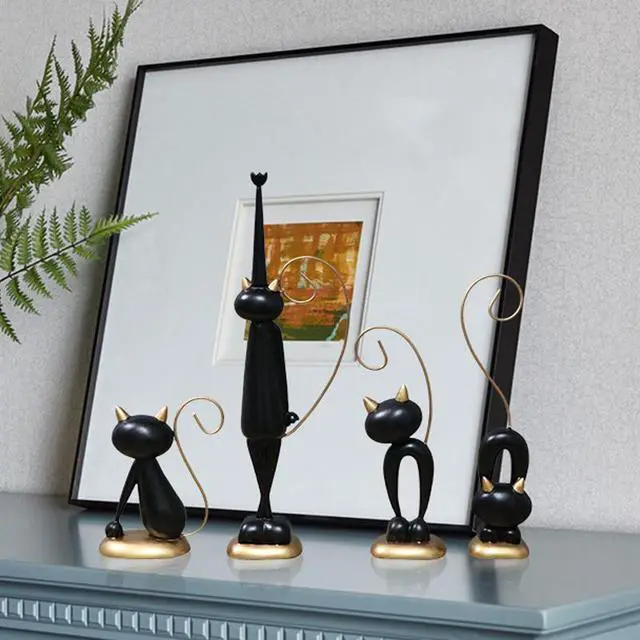 Alt view image 7 of 7 - Décorations créatives en forme de chat, 4 pièces, pour salon, Table à manger, bureau, armoire à vin, pour la maison, cadeau créatif