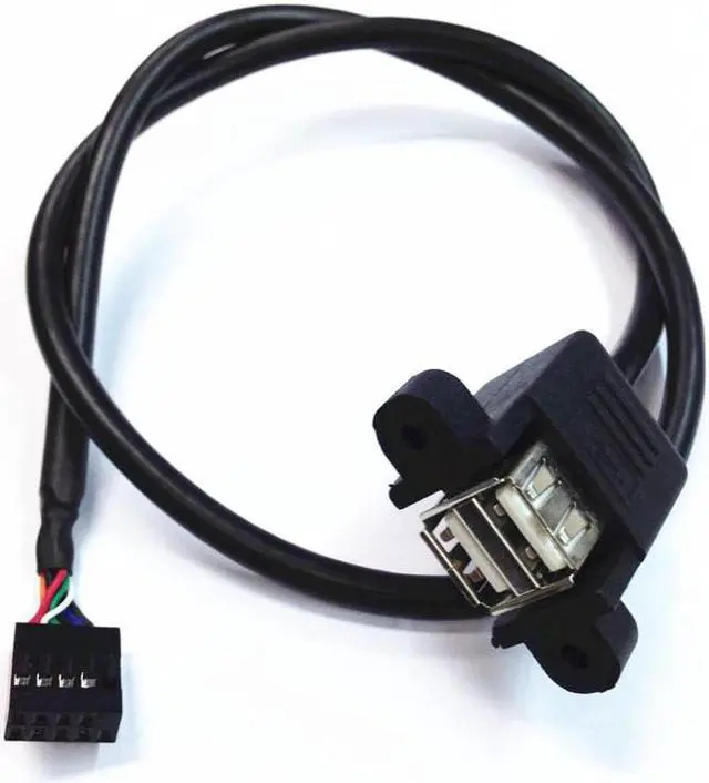 Alt view image 2 of 4 - Câble d'ordinateur 50cm double USB 2.0 Type A femelle vers carte mère, câble d'en-tête à 9 broches avec trous de vis