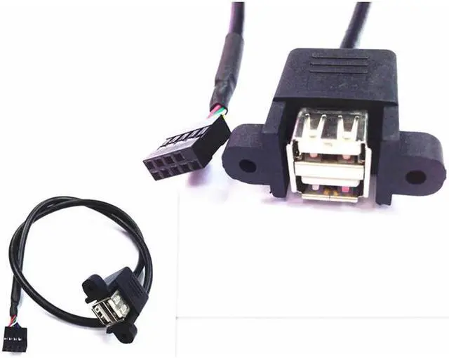 Alt view image 4 of 4 - Câble d'ordinateur 50cm double USB 2.0 Type A femelle vers carte mère, câble d'en-tête à 9 broches avec trous de vis