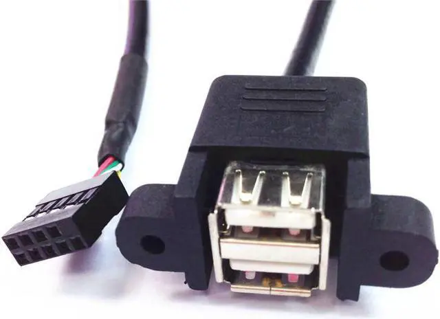 Alt view image 3 of 4 - Câble d'ordinateur 50cm double USB 2.0 Type A femelle vers carte mère, câble d'en-tête à 9 broches avec trous de vis