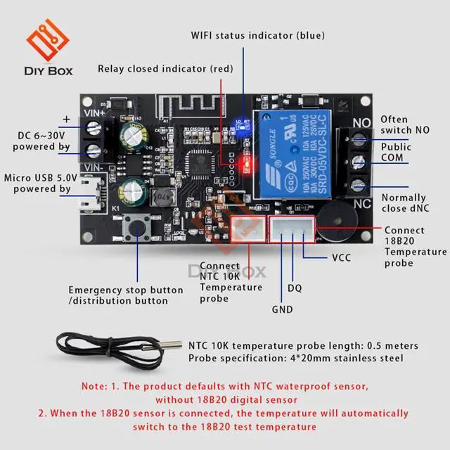 Alt view image 6 of 7 - DC6-30V Remote WIFI Thermostat High Precision Temperature Controller Module Cooling and Heating APP Temperature Collection