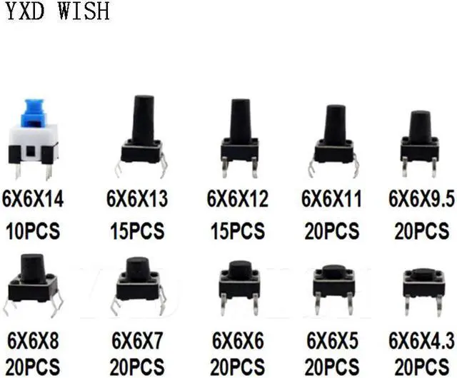 Alt view image 6 of 7 - Kit d'interrupteurs Micro tactiles 6x6, 180 pièces, Kit d'assortiment de boutons poussoirs, accessoires d'outils de bricolage, interrupteurs tactiles ON/OFF 6x6