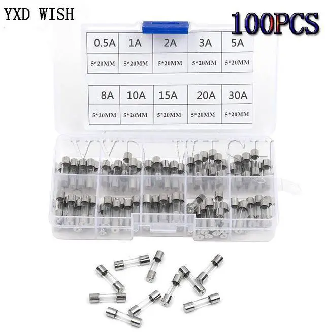 Alt view image 4 of 6 - Kit assorti de fusibles 100 pièces/boîte 5x20mm, ensemble de fusibles en verre à soufflage rapide, paquet de 0,5a 1A 2A 3A 5A 8A 10A 15A 20A 30A