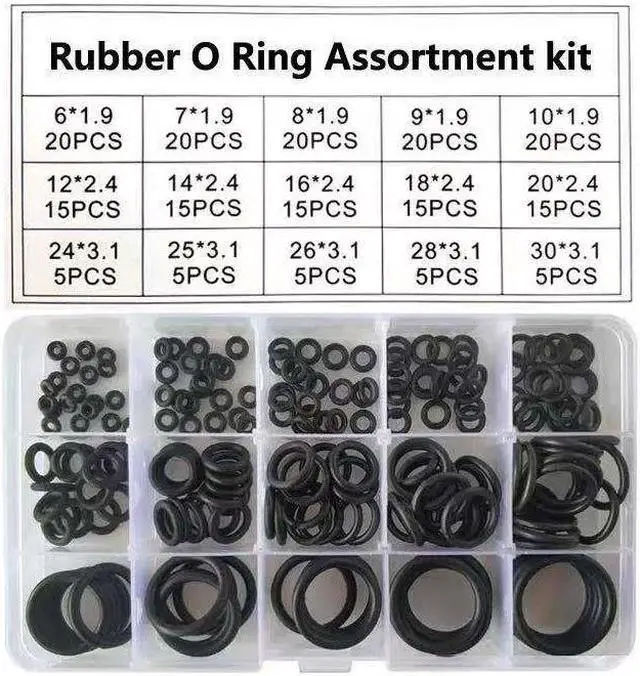 Alt view image 5 of 6 - Kit d'assortiment de joints toriques en Silicone, 15 tailles, Kit de réparation de joints toriques en caoutchouc noir, résistance à l'usure, 200