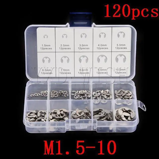Alt view image 5 of 7 - Kit d'assortiment de circlips en acier inoxydable 120, 304 pièces, bague de retenue pour fixation d'arbre M1.5-M10