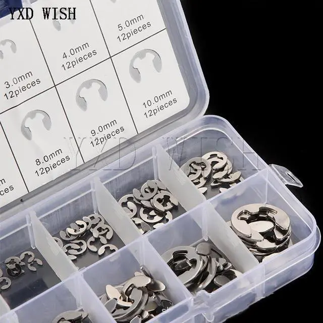 Alt view image 6 of 7 - Kit d'assortiment de circlips en acier inoxydable 120, 304 pièces, bague de retenue pour fixation d'arbre M1.5-M10