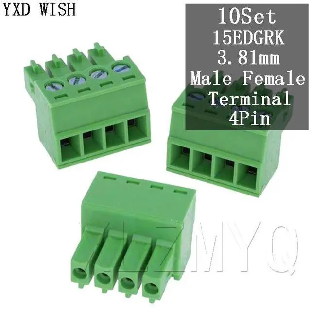 Alt view image 7 of 7 - Bornier à vis sans soudure 15EDGRK, connecteur à 4 broches, pas de 3.81MM + douille, Kit de bricolage de bornes à ressort 4P, 10 jeux