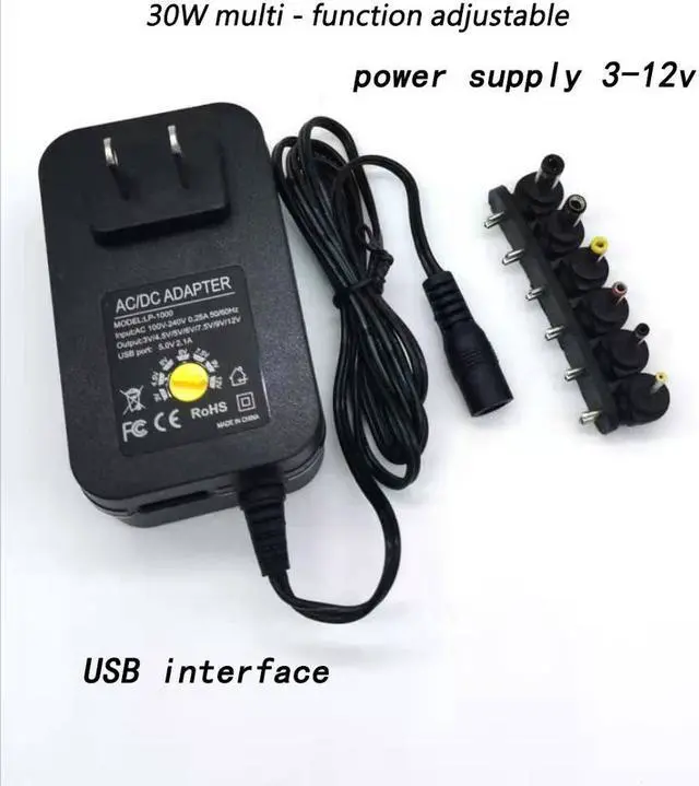 Main image of Chargeur universel réglable, 3 V, 4.5 V, 5 v, 6 v, 7.5 V, 9 v, 12 v, 2a, 2,5 a, AC, DC, alimentation électrique