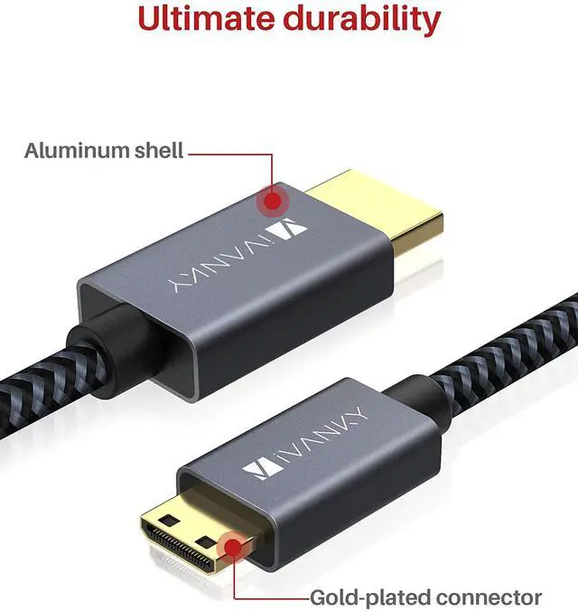 Alt view image 5 of 7 - Mini HDMI to HDMI Cable, Ivanky High Speed 4K 60Hz Male to Male HDR HDMI 2.0 Adapter,Compatible with Nikon Z6 Canon EOS RP/EOS R/EOS 7D Mark II / Xa40,Lenovo Thinkpad Yoga, 3 Ft